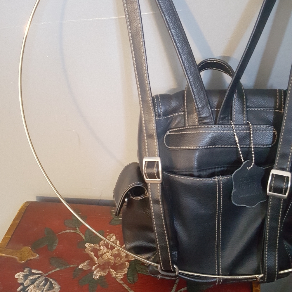Black leather backpack